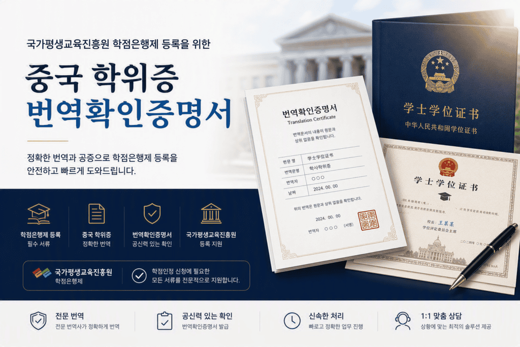 국가평생교육원학점은행제등록용중국학위증번역확인증명서 chinadiploma